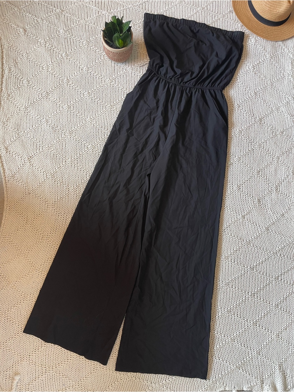 G by GUESS Black Strapless Wide Leg Jumpsuit M Palazzo Y2K